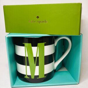Kate Spade Black and White Striped Mug with Green Initial